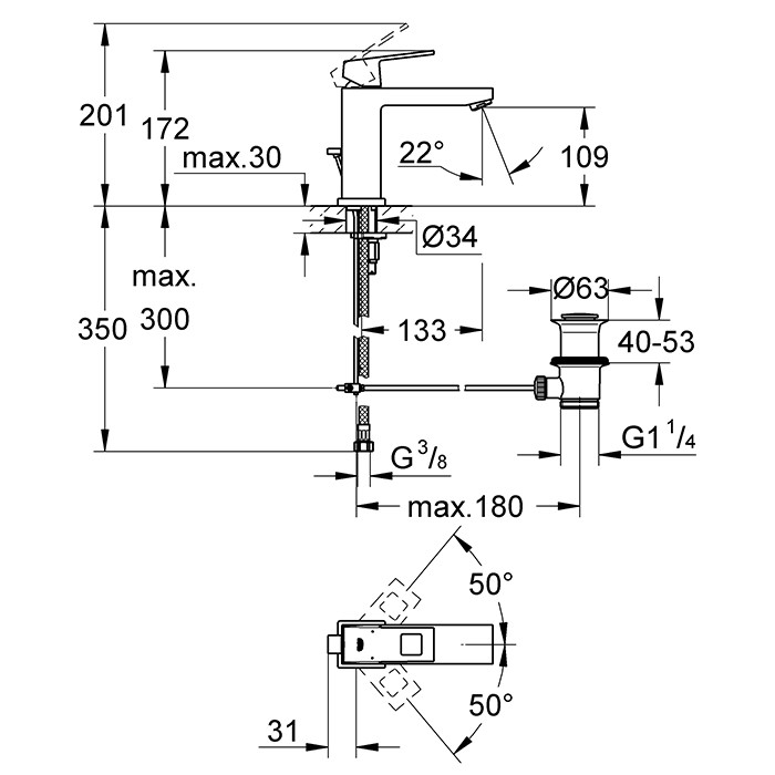Смеситель для раковины Grohe Eurocube 23445000