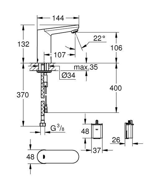 Смеситель для раковины сенсорный Grohe Eurosmart Cosmopolitan E 36330001