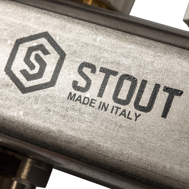 Коллектор распределительный Stout SMS 0932 000008 на 8 контуров без расходомеров с выпускным клапаном и сливом
