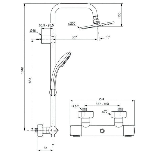 Стойка душевая Ideal Standard Idealrain Cube A5833AA