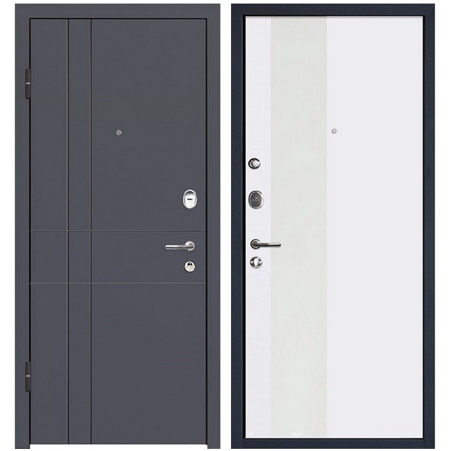 Дверь входная металлическая МеталЮр М16 левая 2050х960 мм снаружи МДФ винорит Антрацит внутри МДФ Аляска белый лак