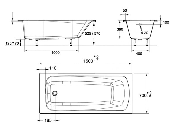 Ванна акриловая Jacob Delafon Patio E6810RU-CP 150х70 см
