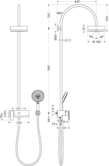 Смеситель для душа Hansgrohe Axor Citterio 39620000 с 2-я душами хром