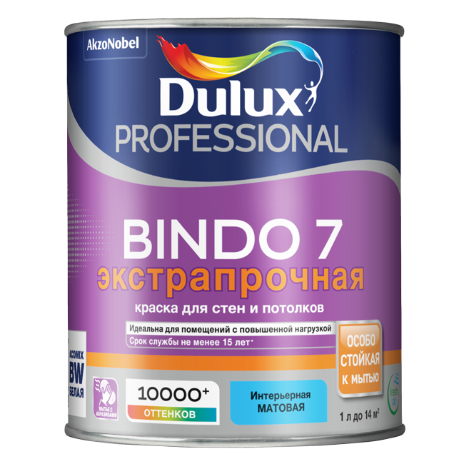 Краска для стен и потолков Dulux Professional Bindo 7 экстрапрочная база BW матовая 1 л