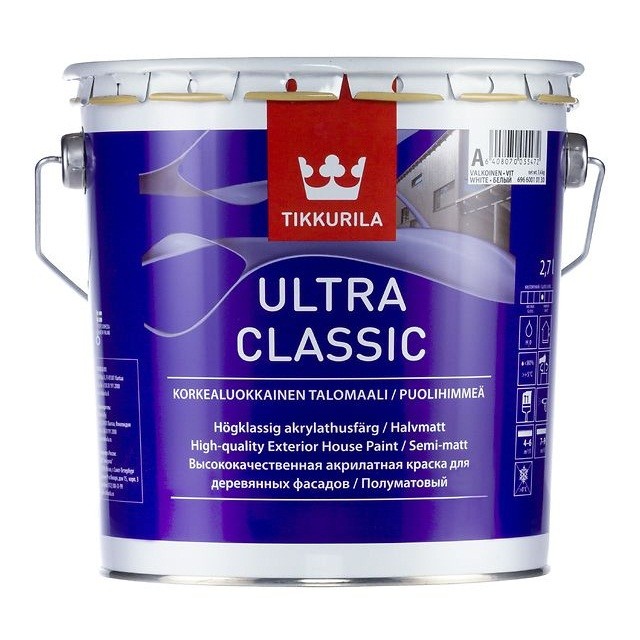 Краска фасадная Tikkurila Ultra Classic полуматовая база А 2,7 л