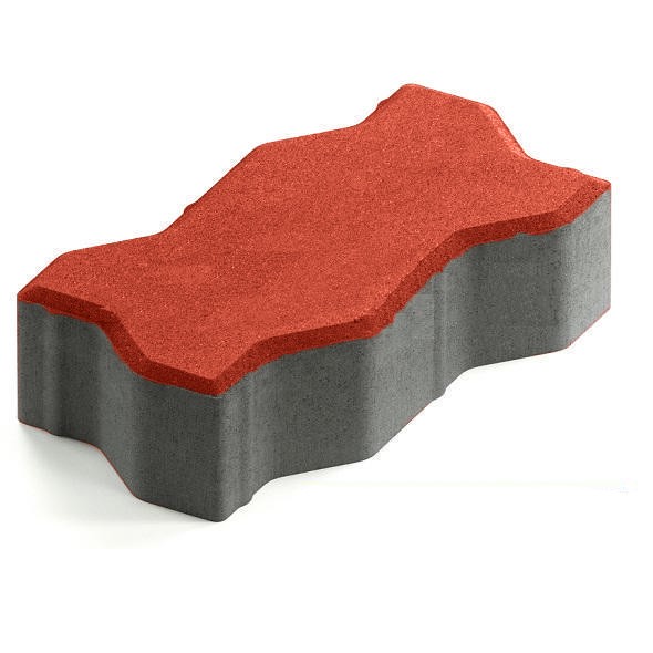 Тротуарная плитка Steingot Практик 60 из белого цемента с частичным прокрасом зигзаг красная 225х112,5х60 мм