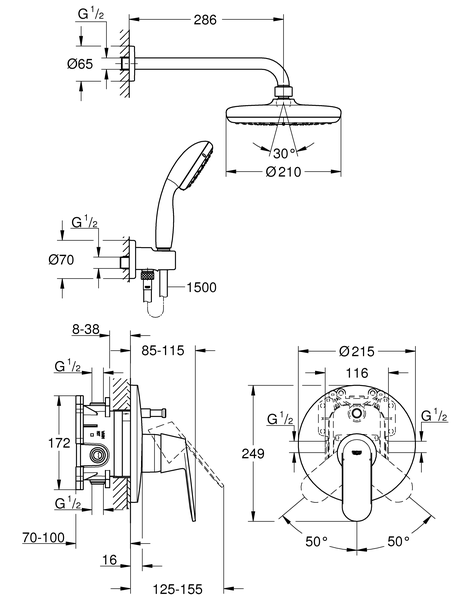 Душевой комплект Grohe Eurosmart Cosmopolitan 25183001