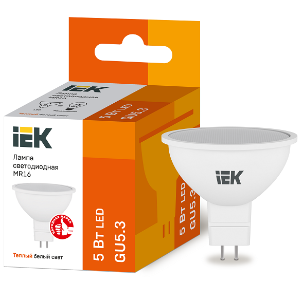 Лампа светодиодная IEK Eco MR16 5W GU5.3 3000К 