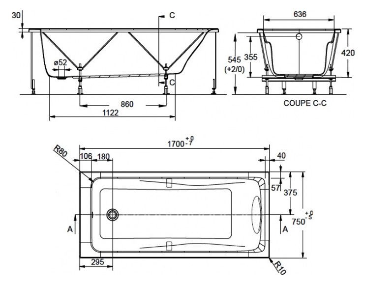 Ванна акриловая Jacob Delafon Odeon Up E60491RU-00 170х75 см