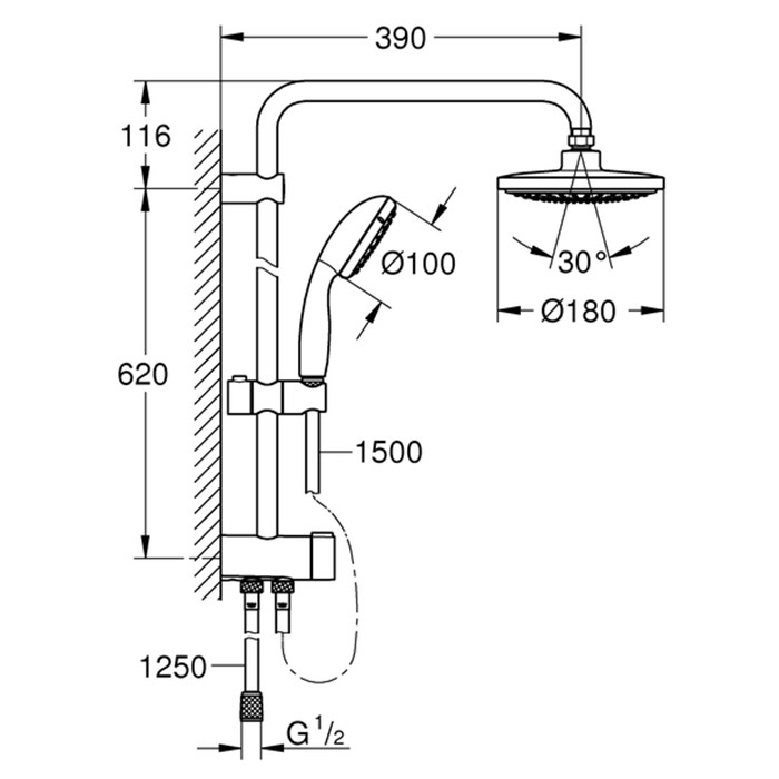 Стойка душевая Grohe New Tempesta 26381000 с переключателем