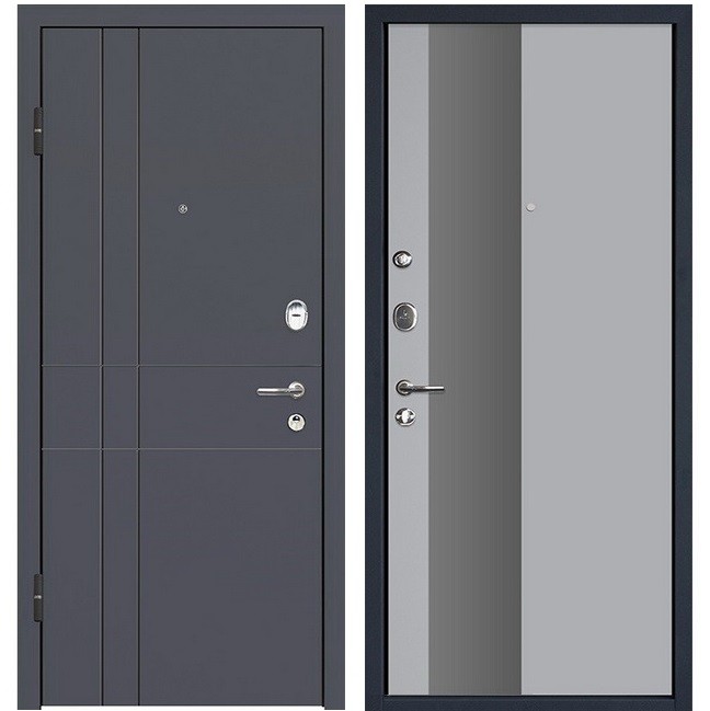 Дверь входная металлическая МеталЮр М16 левая 2050х960 мм снаружи МДФ винорит Антрацит внутри МДФ Манхеттэн серебро