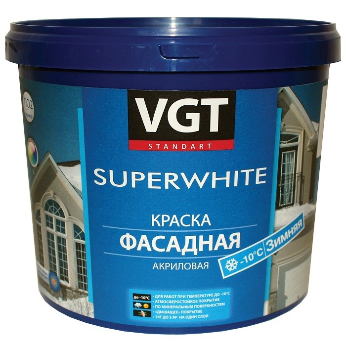 Краска фасадная VGT Зимняя ВД-АК-1180 супербелая 45 кг