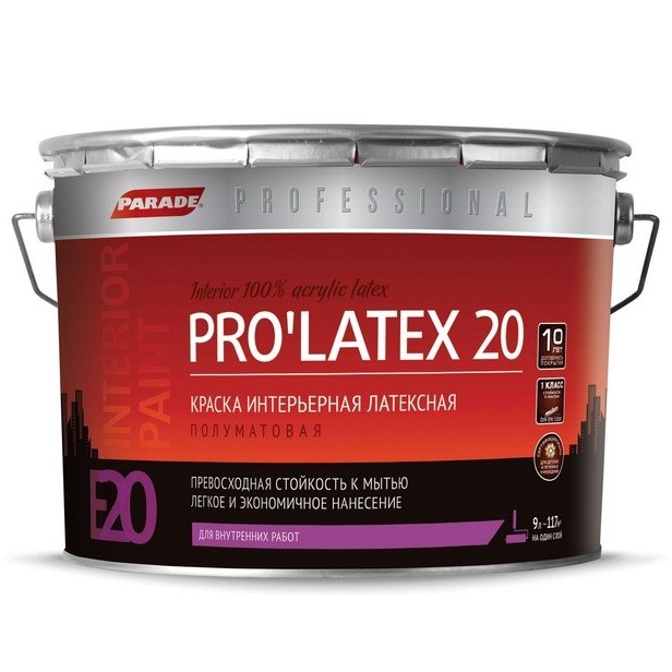 Краска латексная Parade Professional E20 Pro Latex20 интерьерная полуматовая основа А 9 л