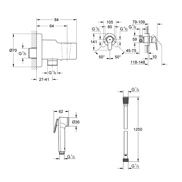 Комплект для гигиенического душа Grohe BauEdge 124898