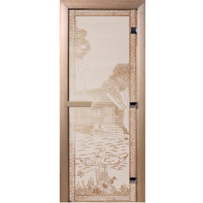Дверь для сауны стеклянная Doorwood DW00920 Банька в лесу сатин 700х1900 мм 