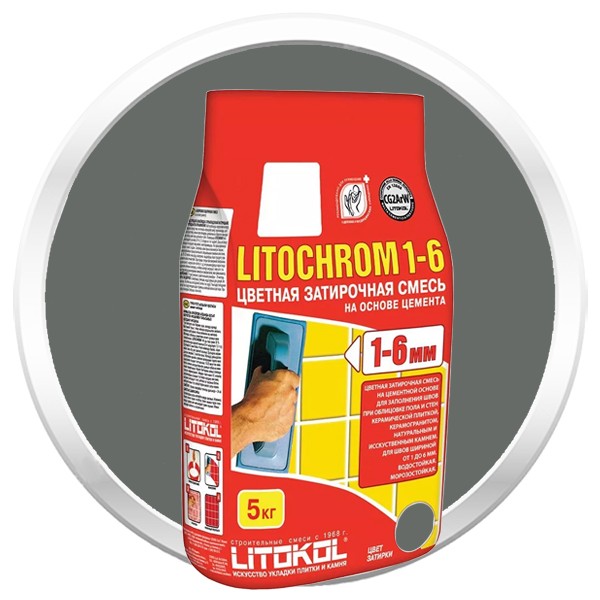 Затирка цементная для швов Litokol Litochrom 1-6 C.10 серая 5 кг
