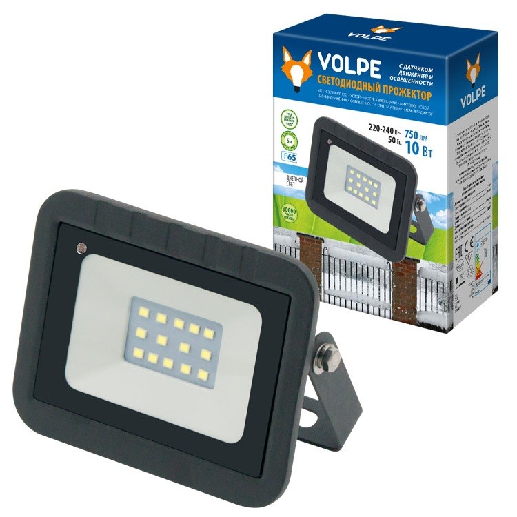Прожектор светодиодный Volpe ULF-Q512 10W/DW Sensor IP65 220-240B Black