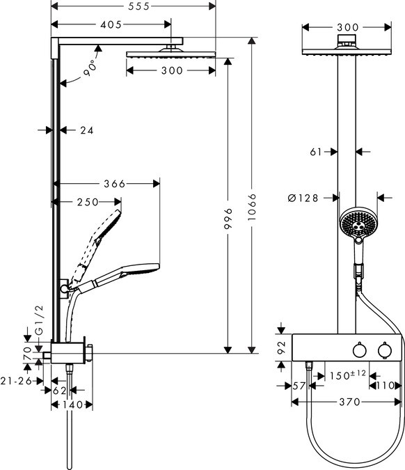 Душевая стойка Hansgrohe Raindance E 300 1jet Showerpipe 350 ST EcoSmart 27362000