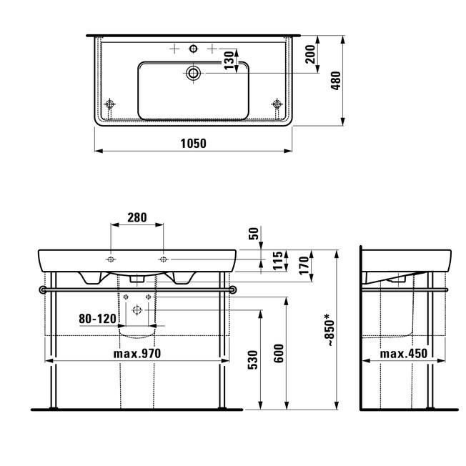 Раковина накладная Laufen Pro A 8.1395.8.000.104.1 1050х480 мм