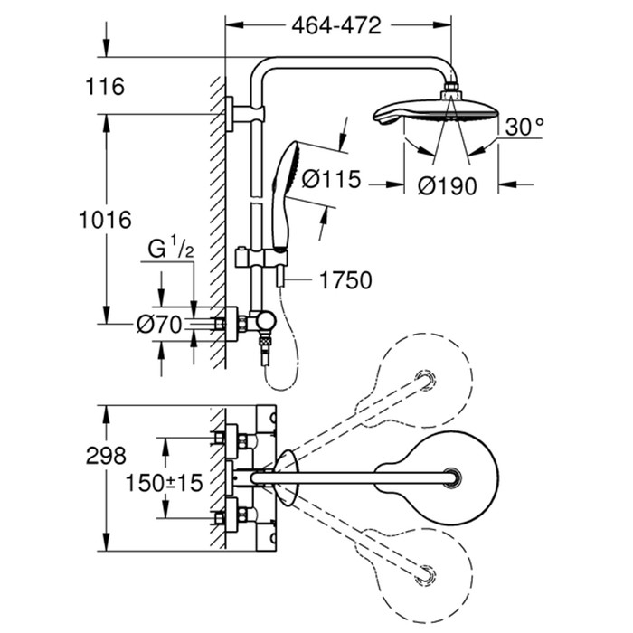 Стойка душевая Grohe Power&Soul 26186000 с термостатом