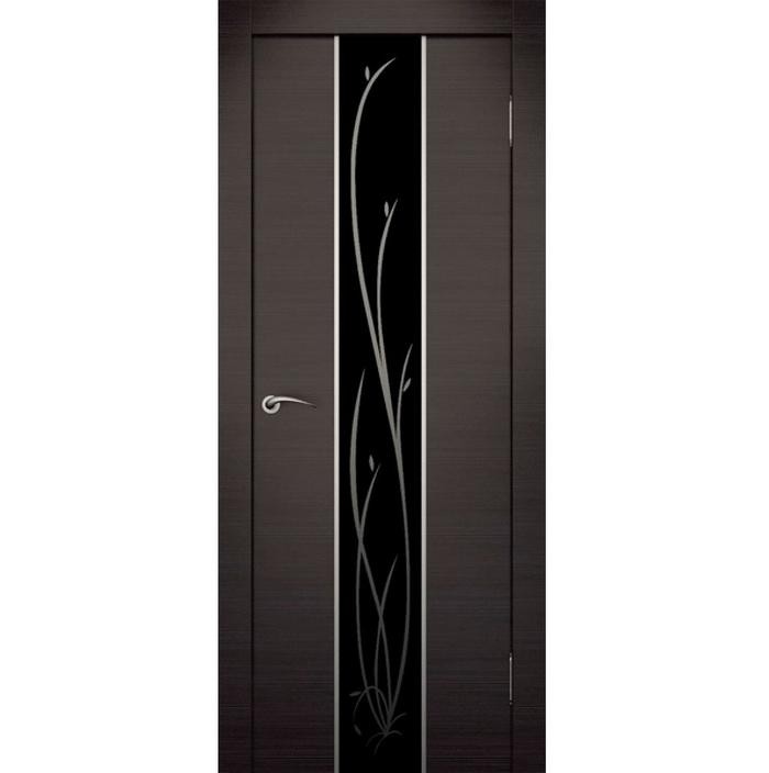 Дверное полотно Ростра Гранд экошпон Венге стекло черное 2000х600 мм