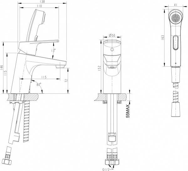 Смеситель для раковины Bravat Line F15299C-2