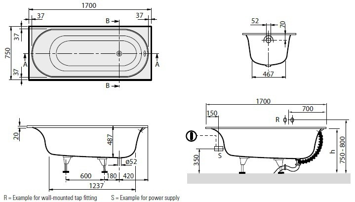Ванна квариловая Villeroy & Boch Cetus UBQ170CEU2V-01 170х75 см