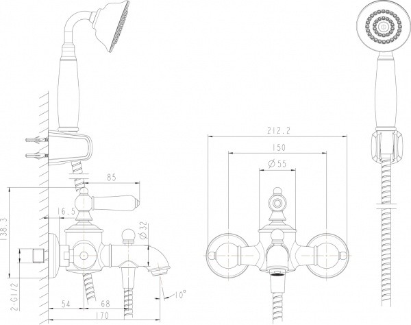 Смеситель для ванны Bravat Art F675109U-B
