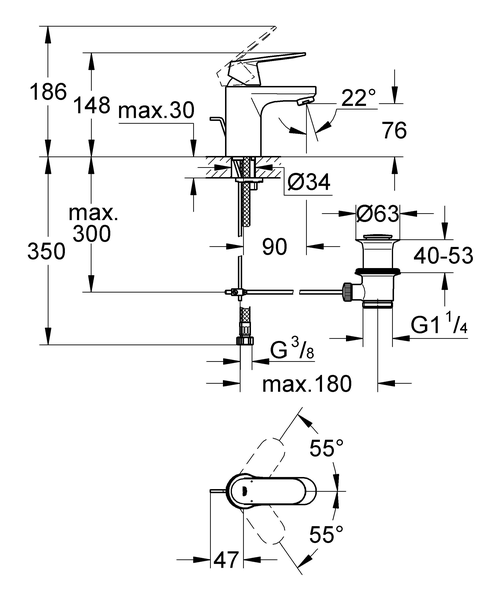 Смеситель для раковины Grohe Eurosmart Cosmopolitan 3282500E