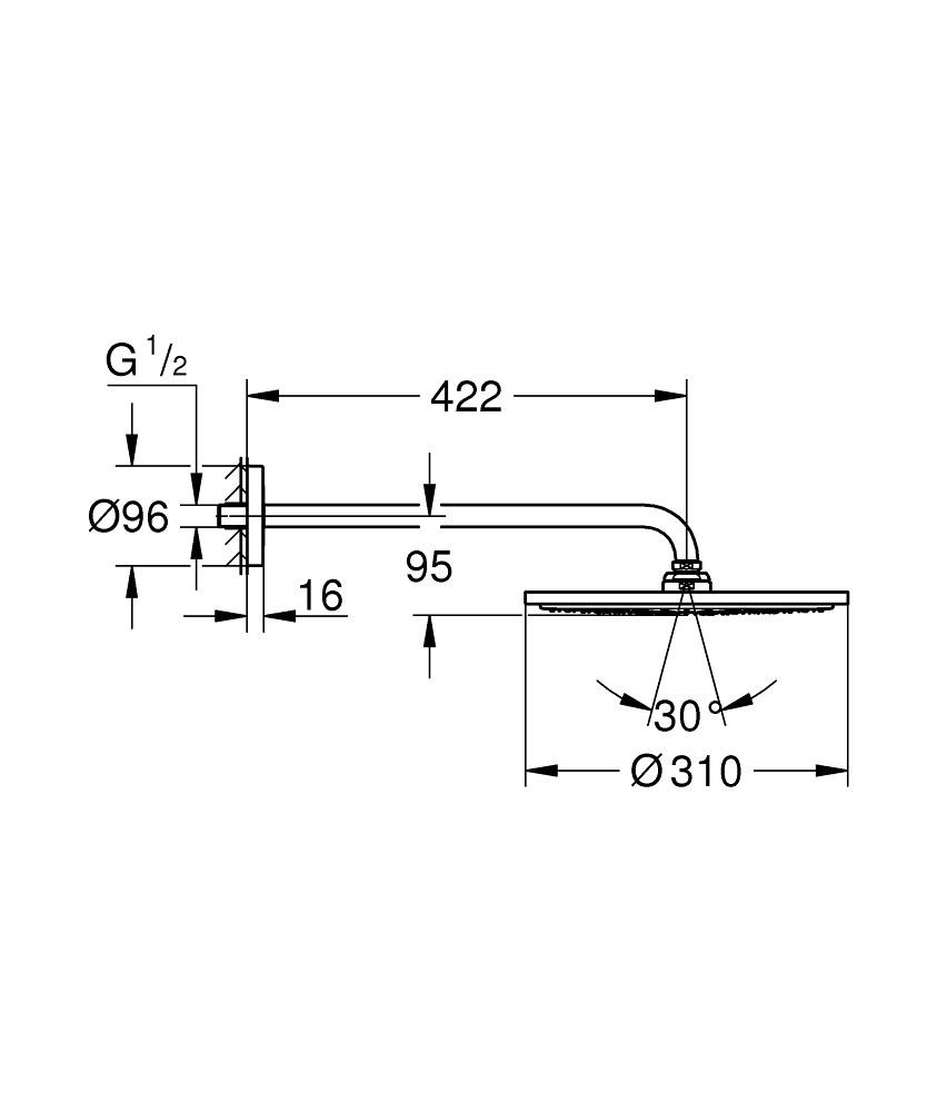Верхний душ Grohe Rainshower 310 26257000 с душевым кронштейном