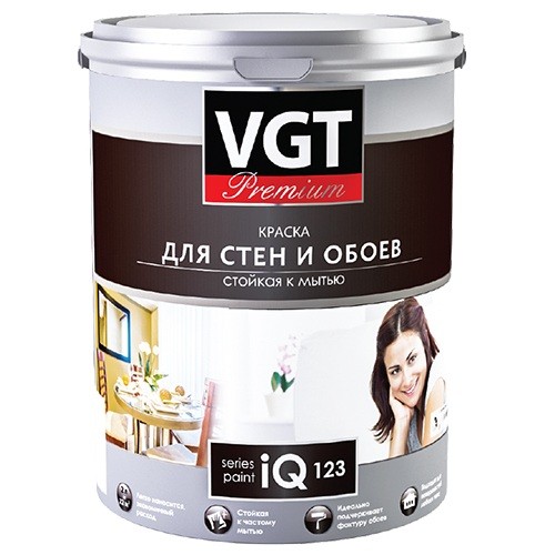 Краска моющаяся VGT Premium IQ123 для стен и обоев база А 0,8 л