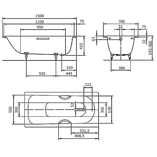 Ванна стальная Kaldewei Saniform Plus 361-1 150x70 см белая с покрытием Easy-Clean