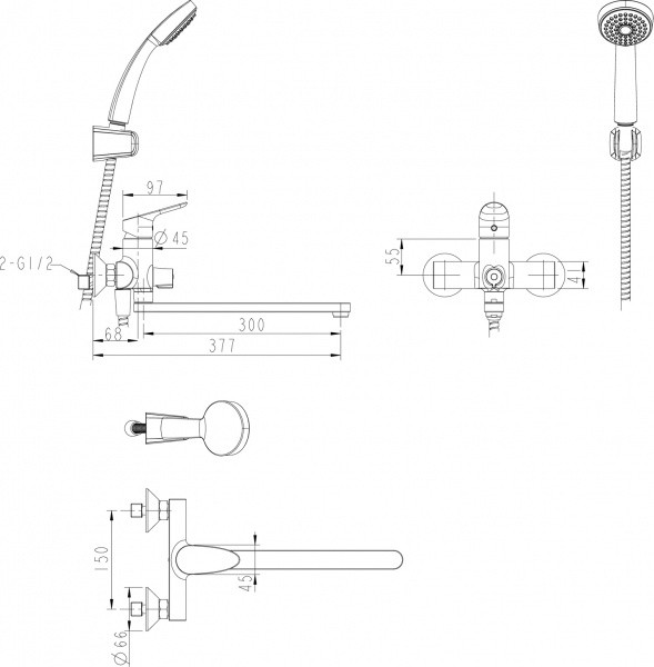 Смеситель для ванны Bravat Drop F64898C-LB