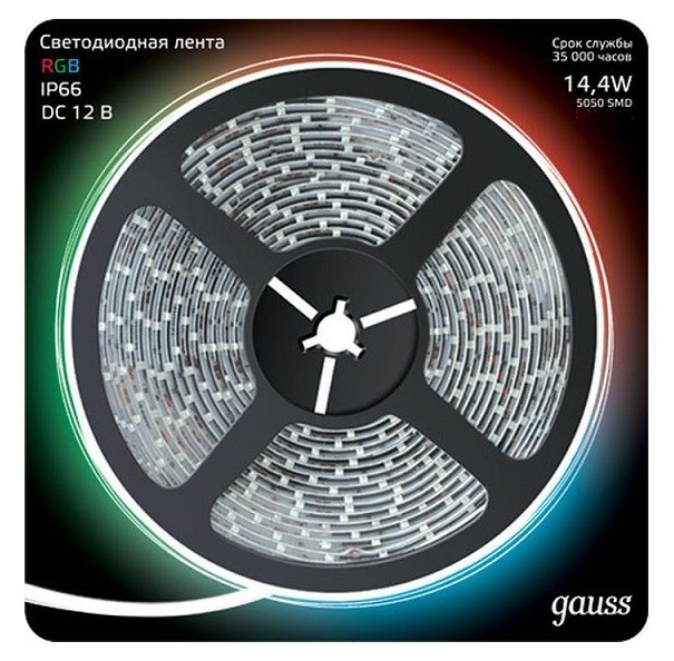 Лента светодиодная Gauss LED 311000414 5050/60-SMD IP66 14,4W 12V DC RGB 5 м