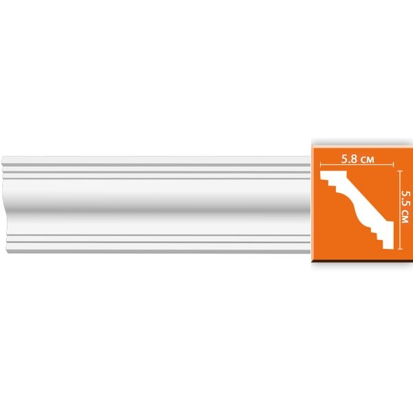 Плинтус потолочный полиуретановый Decomaster 96610 2400х58х55 мм
