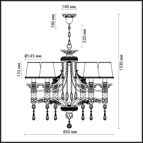 Люстра подвесная Odeon Light Peta 2803/8 золото E14 8х60W 220V