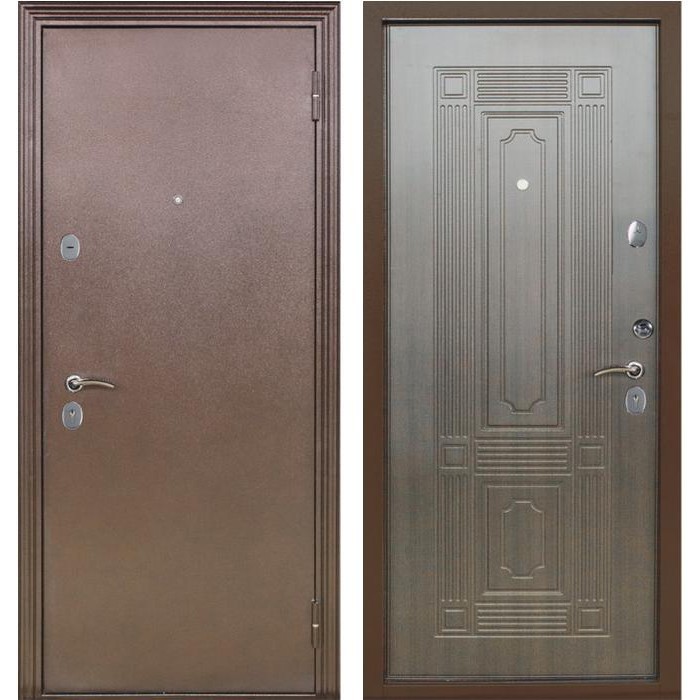 Дверь входная металлическая Меги 541 правая 2050х970 мм снаружи металл Медный антик внутри МДФ Венге