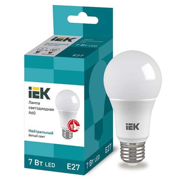 Лампа светодиодная IEK Eco A60 7W Е27 4000К 