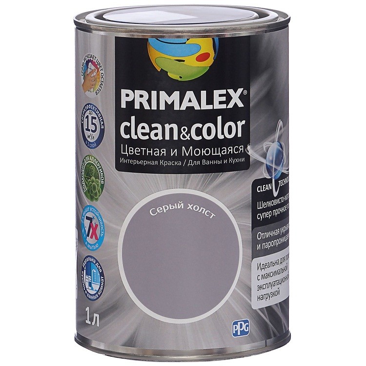 Краска интерьерная Primalex Clean&Color Серый холст 1 л