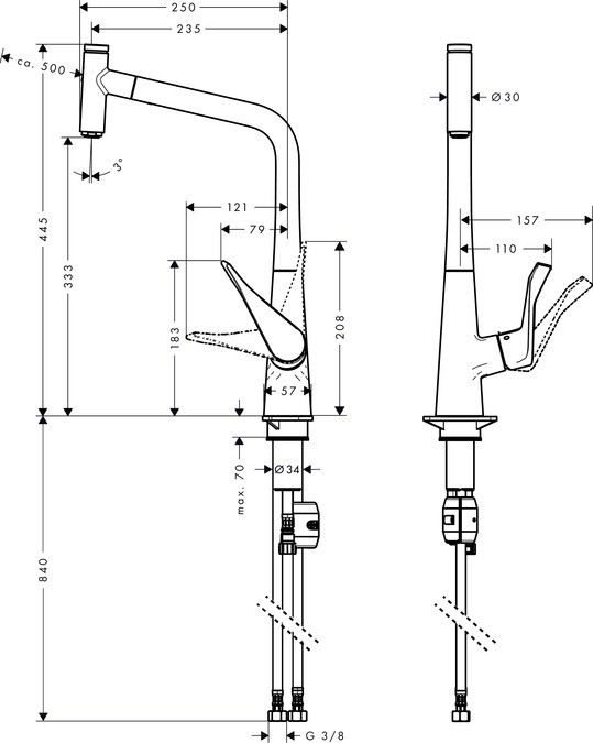 Смеситель для кухни Hansgrohe Metris Select 320 14884800 с выдвижным изливом