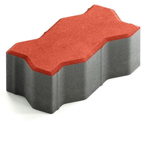 Тротуарная плитка Steingot Сити 80 из белого цемента с частичным прокрасом зигзаг красная 225х112,5х80 мм