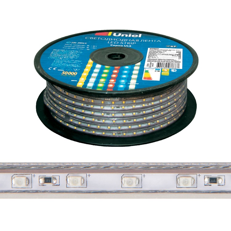 Лента светодиодная Uniel ULS-2835 60LED IP67 220V 8W Red 50 м