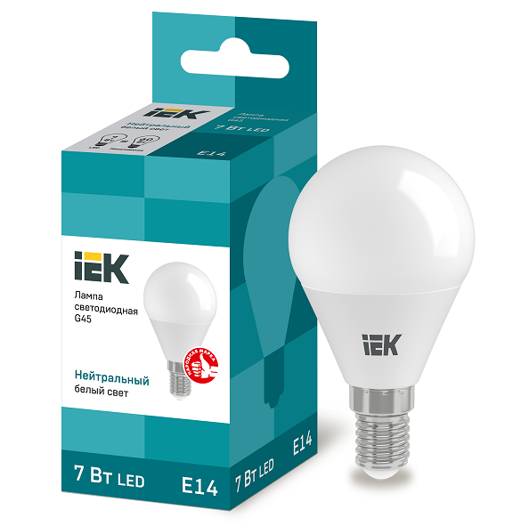 Лампа светодиодная IEK Eco G45 7W Е14 4000К 