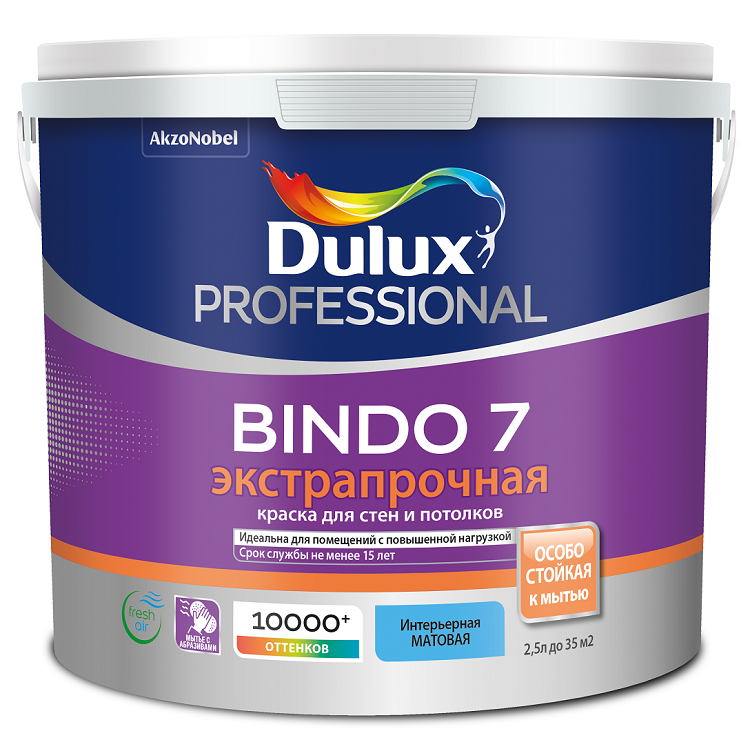 Краска для стен и потолков Dulux Professional Bindo 7 экстрапрочная база BC матовая 2,25 л