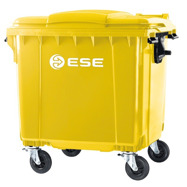 Контейнер пластиковый для мусора Ese с плоской крышкой 1100 л желтый