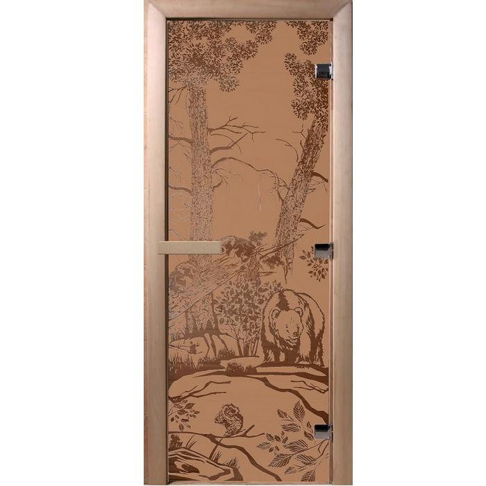 Дверь для сауны стеклянная Doorwood DW00939 Мишки в лесу бронза матовая 800х2000 мм