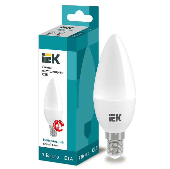Лампа светодиодная IEK Eco C35 7 Вт Е14 4000К