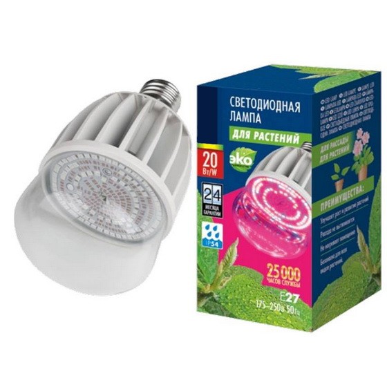 Лампа светодиодная Uniel LED-M80-20W/SP/E27/CL ALS55WH для растений