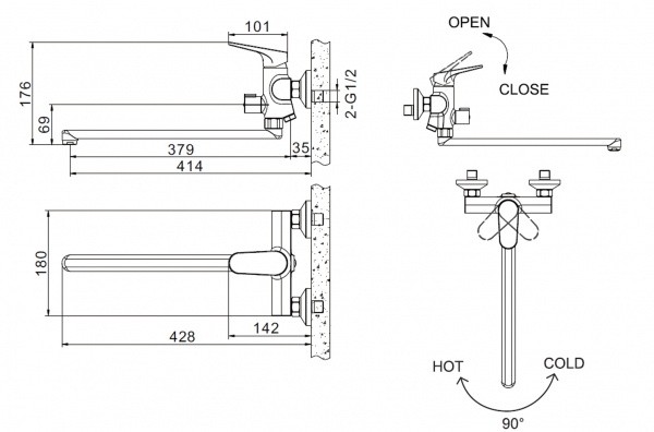 Смеситель для ванны Bravat Eler F6191238CP-01L-RUS