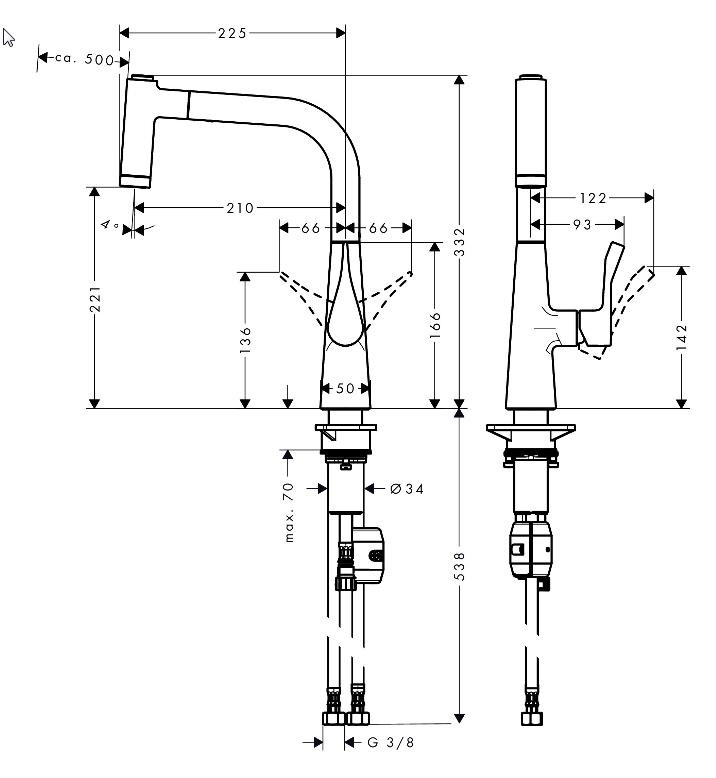 Смеситель для кухни Hansgrohe Metris 220 14834800 с выдвижным изливом